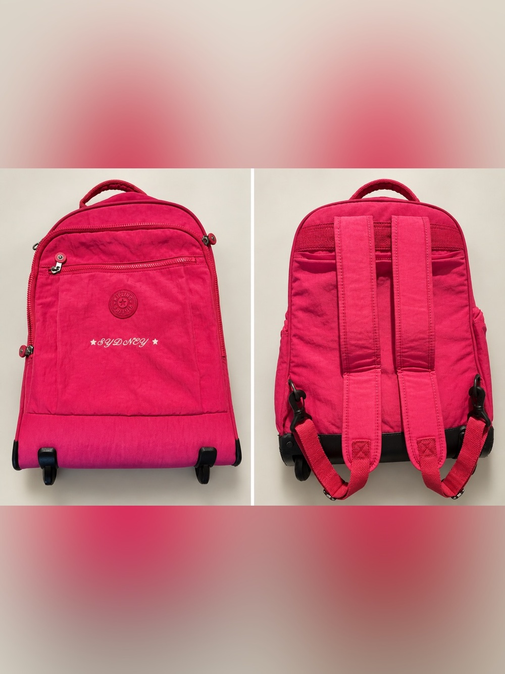Kipling Pink Rolling Backpack – 17 Inches 🎒💗